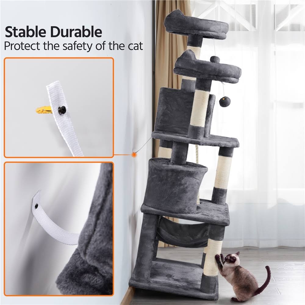 62.2x22 Double Condo Cat Tree and Scratching Post Tower Dark Gray R226974