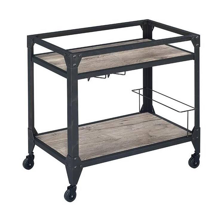 Rustic Oak & Charcoal Wood Serving Cart S702