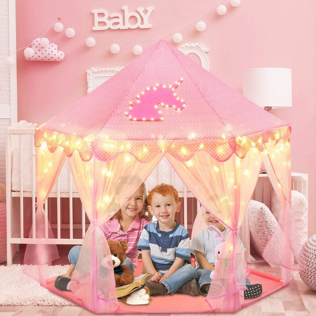 Large Kids Castle Play Tent with Star Lights M58141