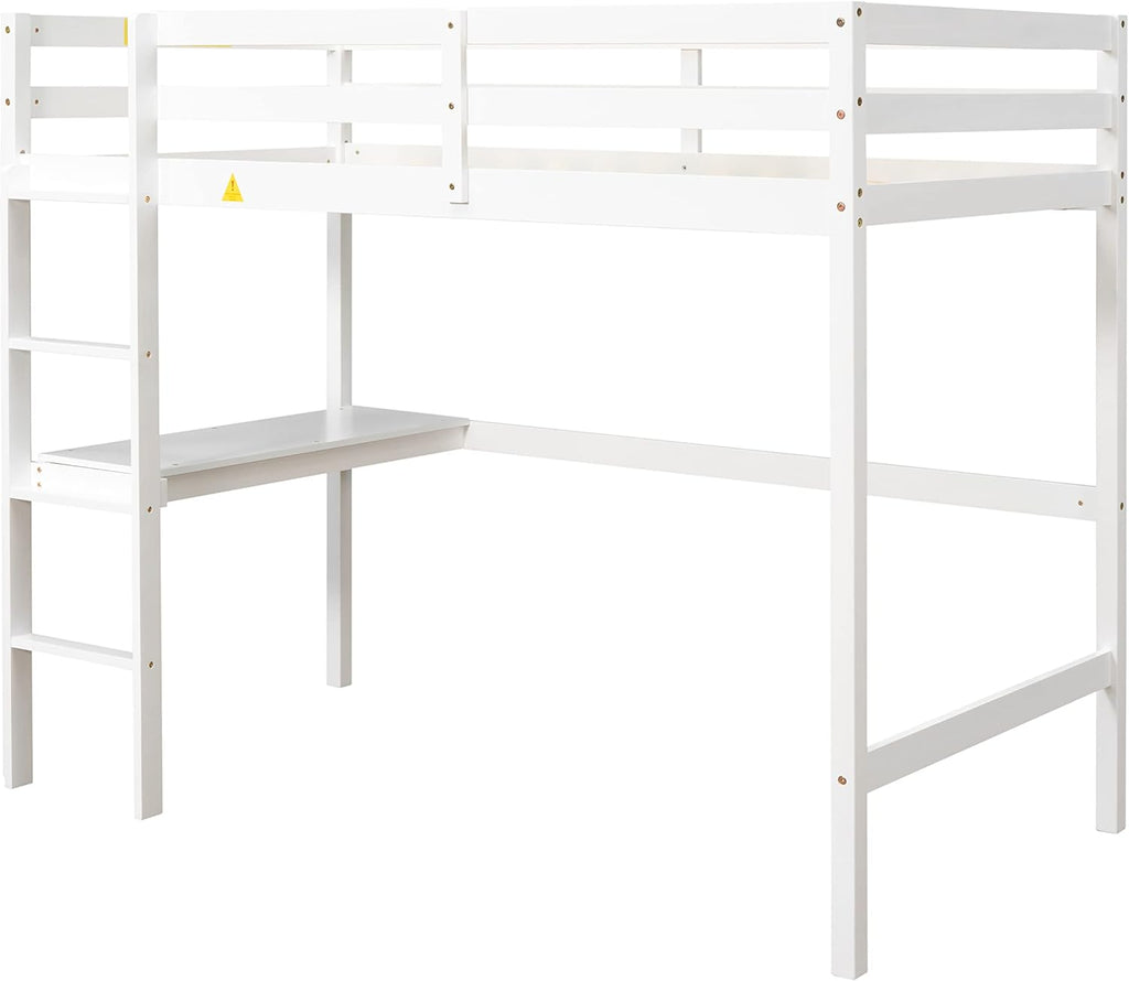 White Twin Size Loft Bed with Desk and Ladder M176177
