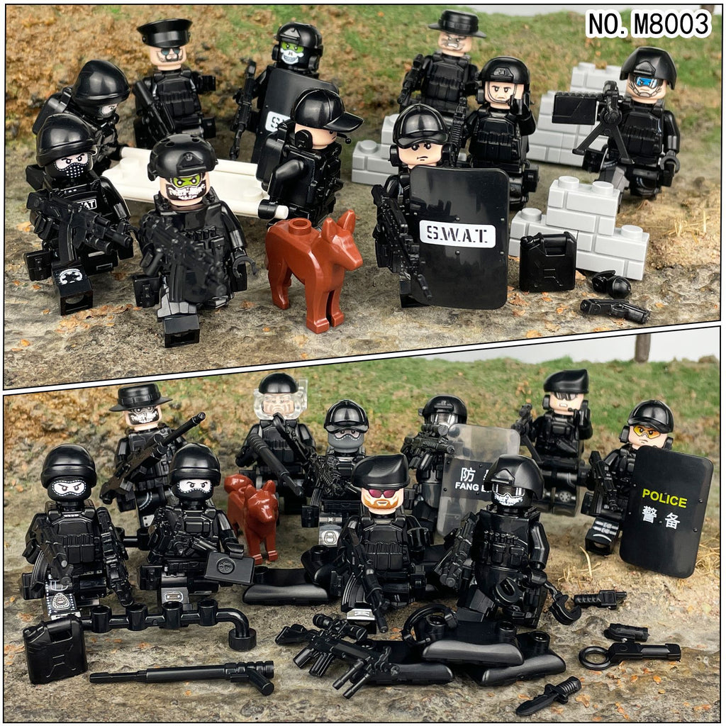20 Pcs City Police Action Figures Building Blocks Set with Combat Equipment and Dogs D94980
