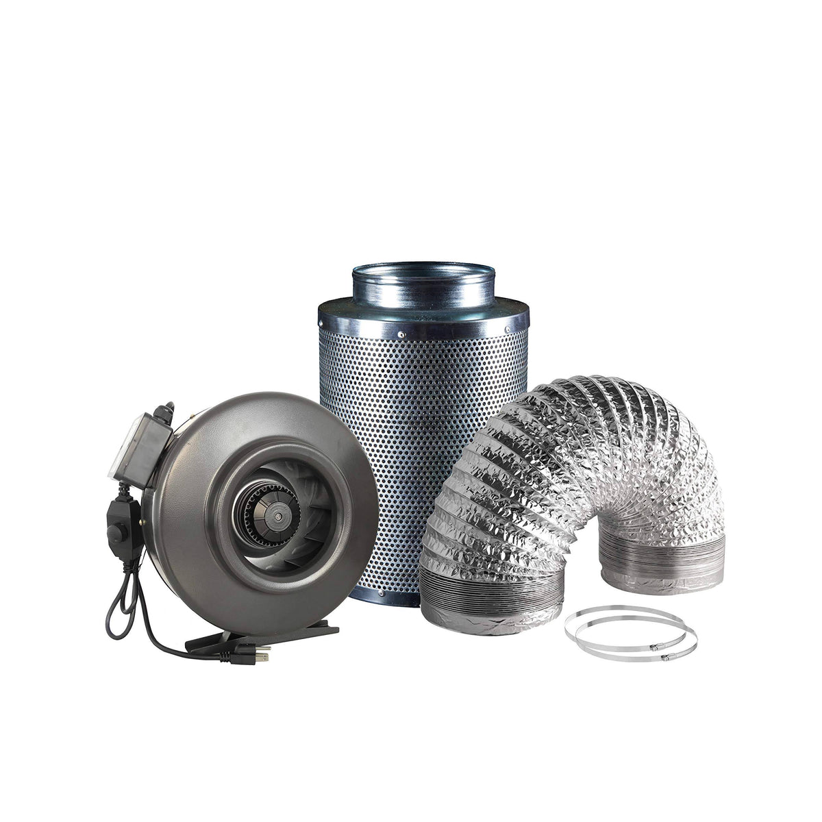 4-Inch Centrifugal Inline Duct Fan with Carbon Filter and Aluminum Ducting R95431