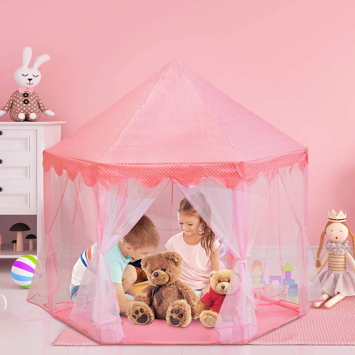 Large Kids Castle Play Tent with Star Lights M58141