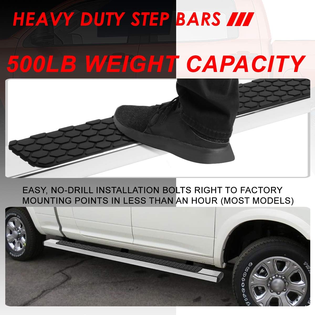 Polished Chrome Stainless Steel Nerf Bar Running Boards P2341
