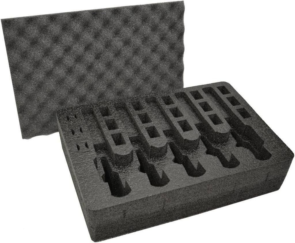 Pistol & Magazine Storage Foam Insert for Pelican P-1500 Case, 2 Piece Set Pre-Cut Polyethylene Foam Base Insert and Lid Liner X843