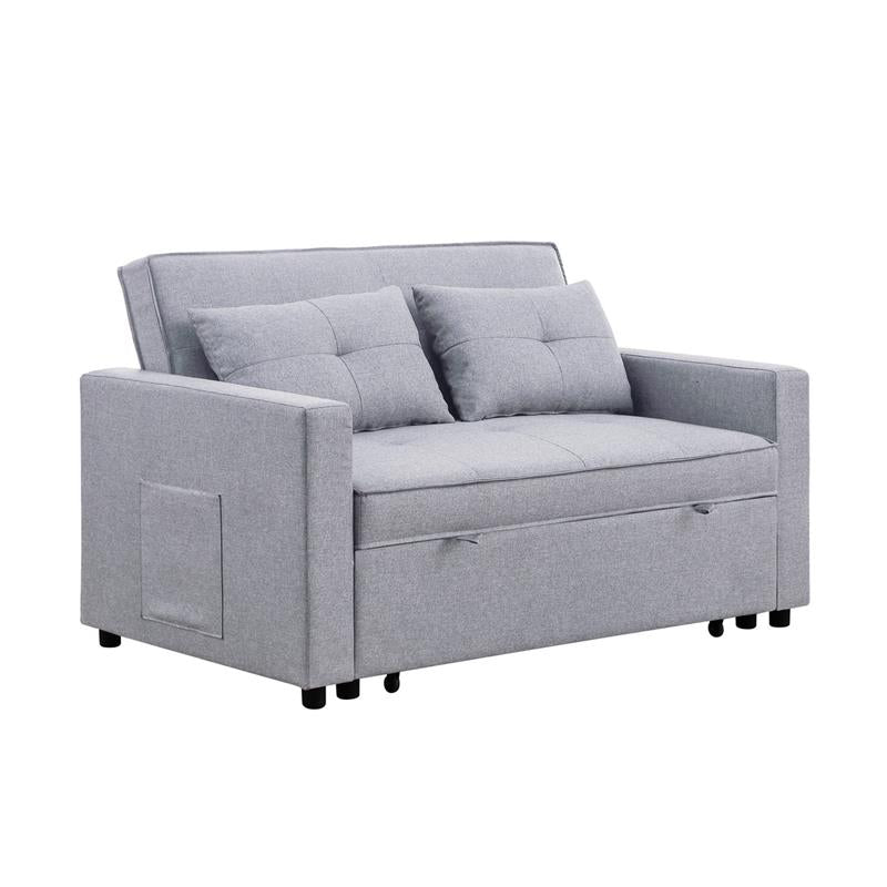 Light Gray Linen Fabric 3-in-1 Convertible Sleeper Loveseat U23678