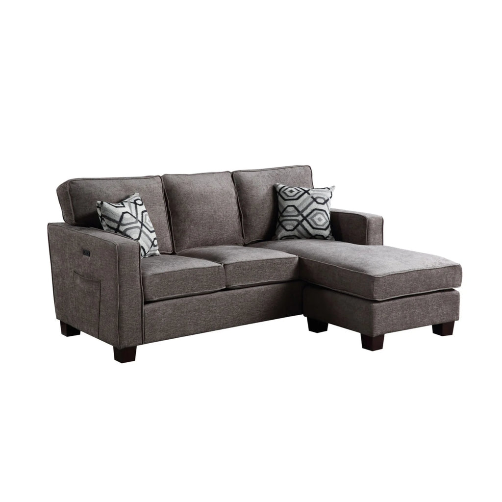 Gray Linen Fabric Sectional Sofa Chaise with USB Port K6866