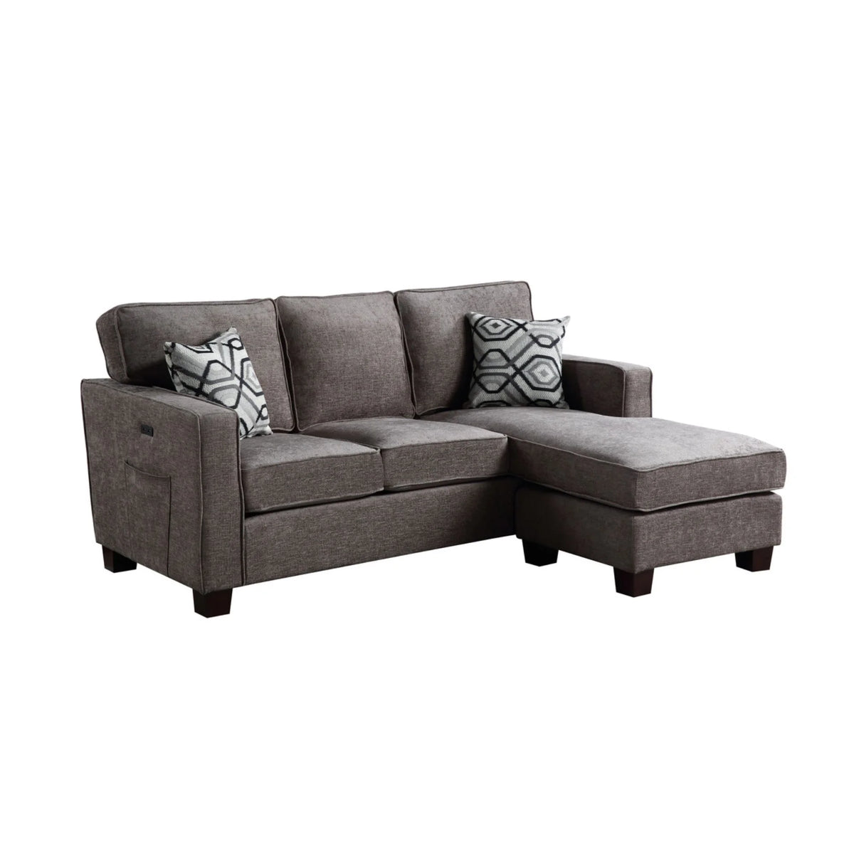 Gray Linen Fabric Sectional Sofa Chaise with USB Port K6866