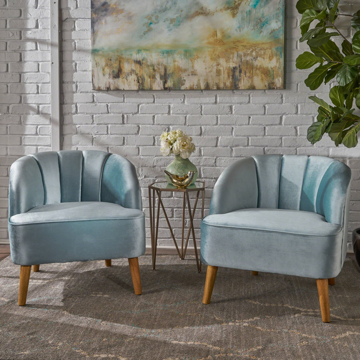 Seafoam Blue Velvet Club Chairs (Set of 2) E4992