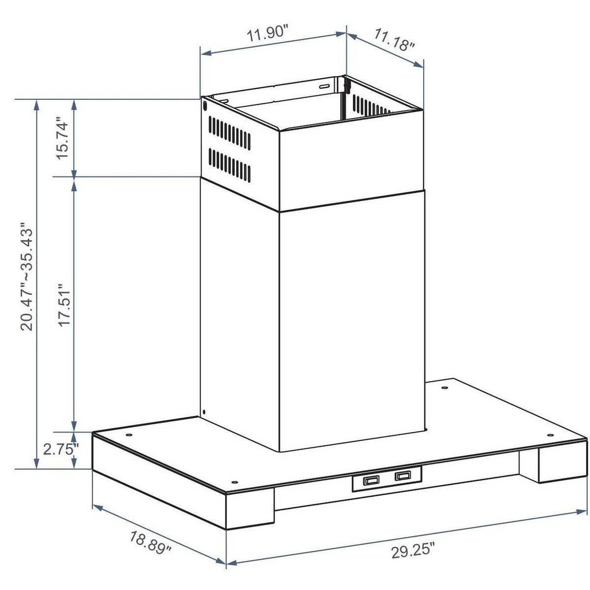 30x22 Stainless Steel Wall Mount Range Hood with Carbon Filters F8667