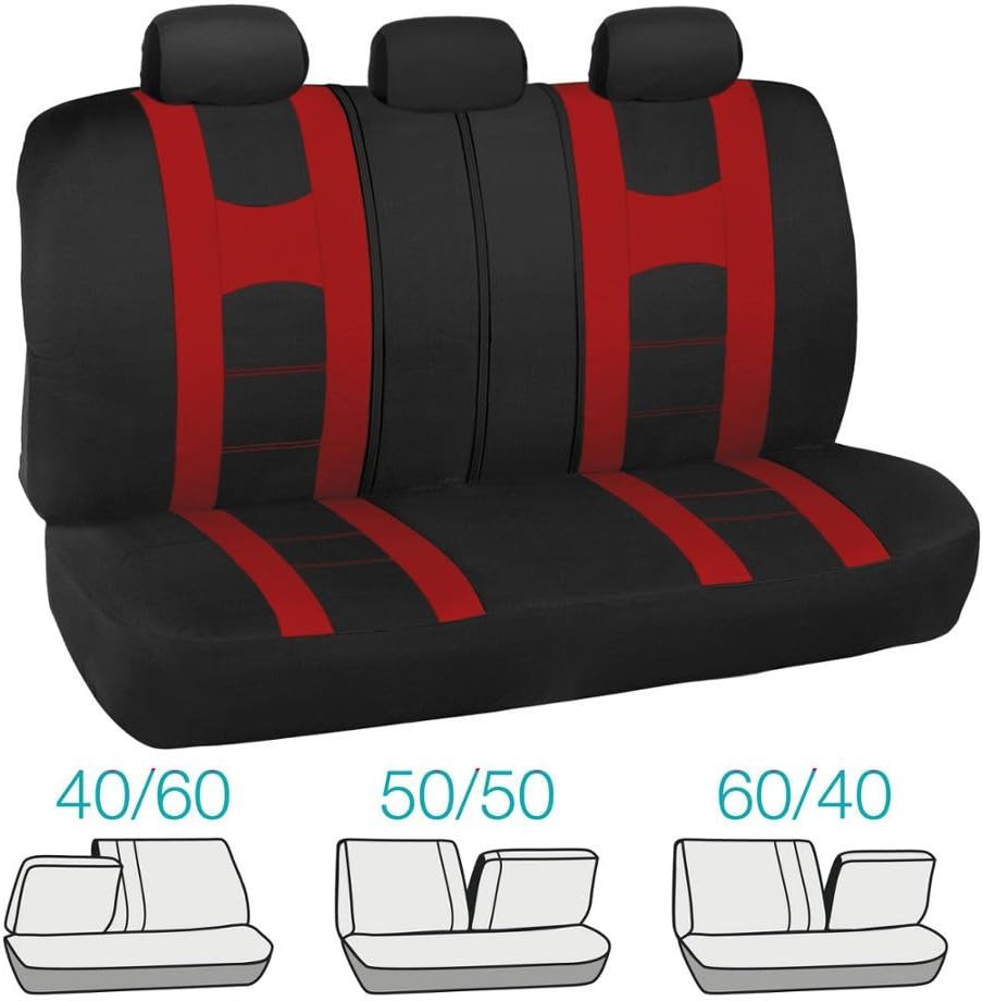 Black/Red Stripe Seat Covers Full Set Pack of 2 F74349
