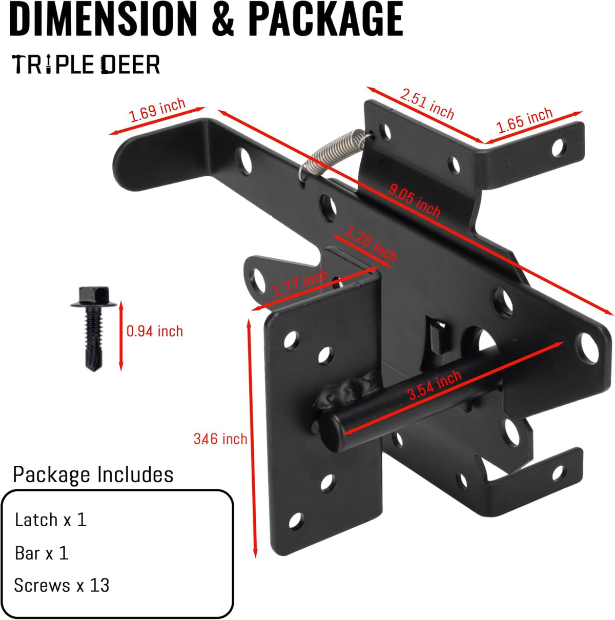 Black Metal Self-Locking Gate Latch M489