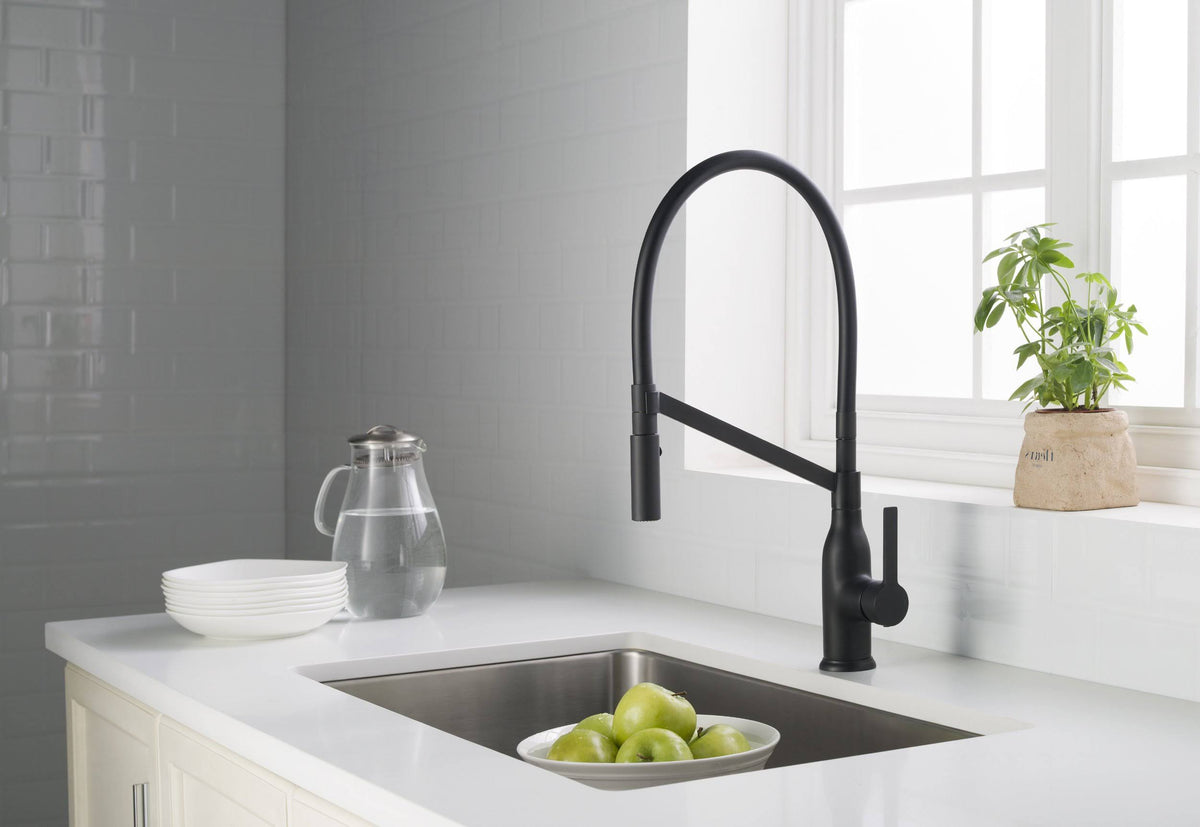 Matte Black Gooseneck Single Lever Kitchen Faucet with Spray Head H49013