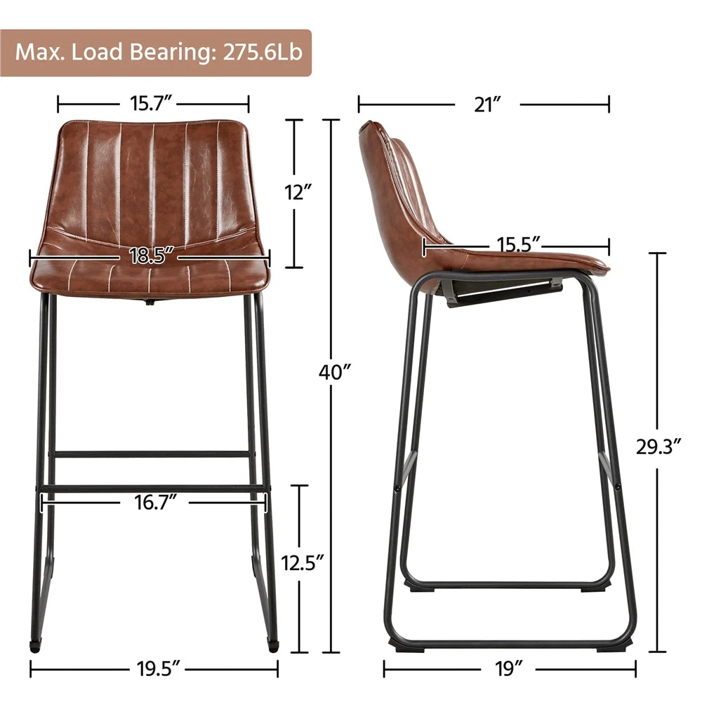 Brown PU Leather Bar Stool with Backrest, Set of 4 B1459
