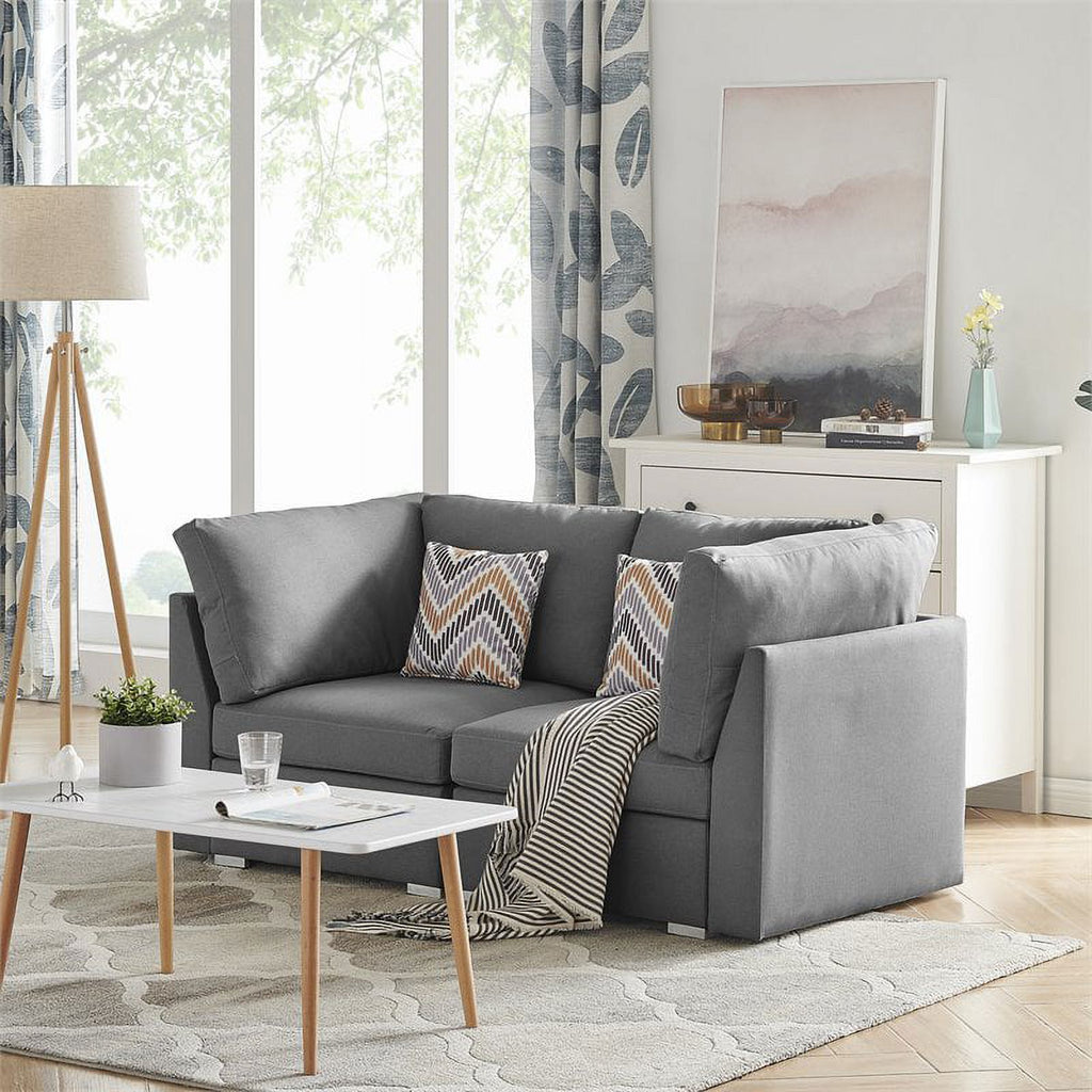 Gray Linen Fabric Loveseat Couch with Pillows L8127