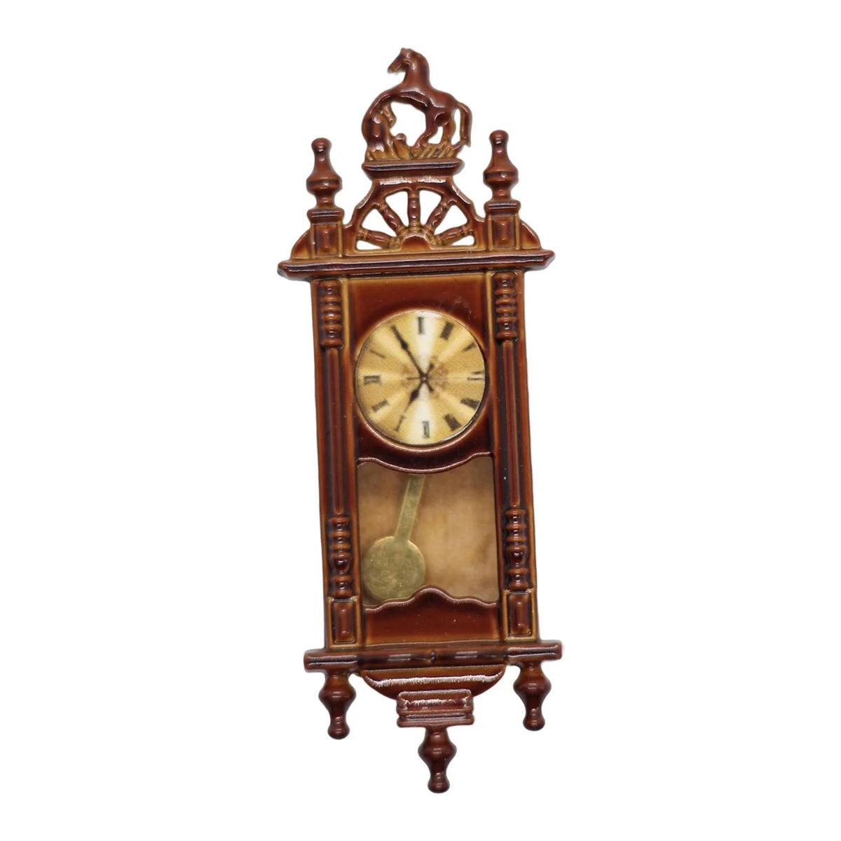 Brown Wooden Dollhouse Wall Clock Playset D68174