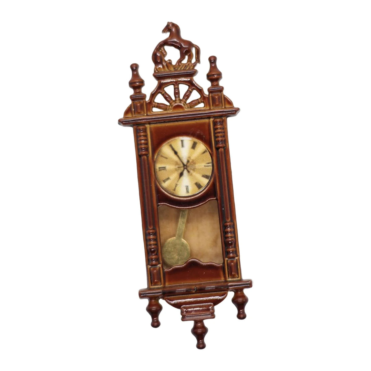 Brown Wooden Dollhouse Wall Clock Playset D68174