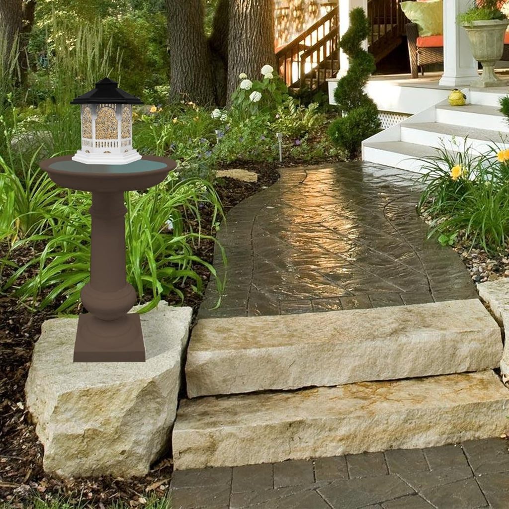 Brown Cast Aluminum Bird Bath and Bird Feeder Combo Z38693