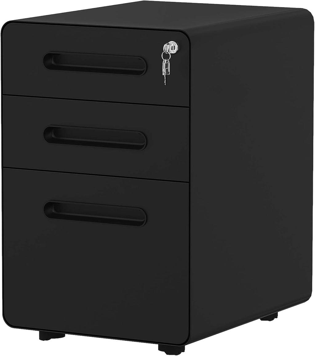 Black 3-Drawer Metal Rolling File Cabinet with Lock Z3437