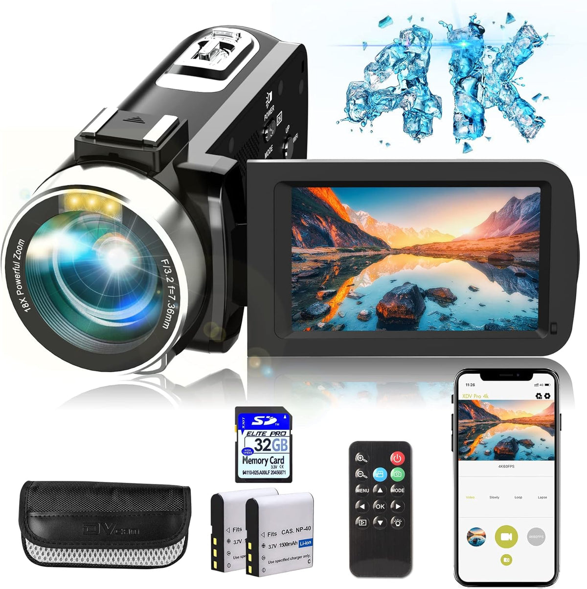 4K Camcorder with IR Night Vision and 18X Digital Zoom X7096