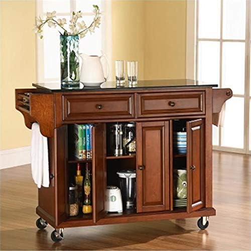 Solid Black Granite Top Kitchen Cart S19163