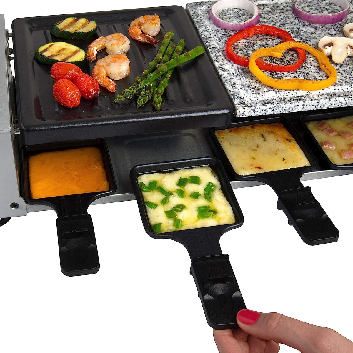 Raclette Table Grill with Non-stick Grilling Plate and Cooking Stone, 8 Person Electric Tabletop Cooker U611