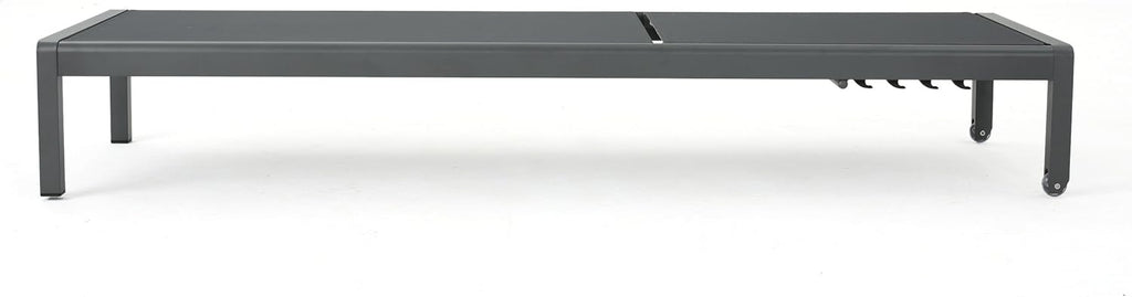 Outdoor Aluminum Chaise Lounge with Mesh Seat, Grey / Dark Grey V46039
