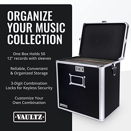 Locking Vinyl Record Storage Box 50 Album Holder Black S9425