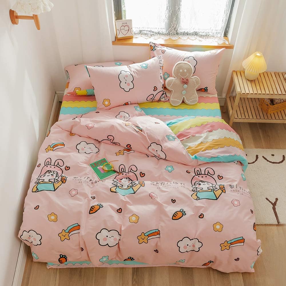 Rainbow Twin Cotton Duvet Cover with Zipper Ties, 1 Comforter Cover 2 Shams H36153