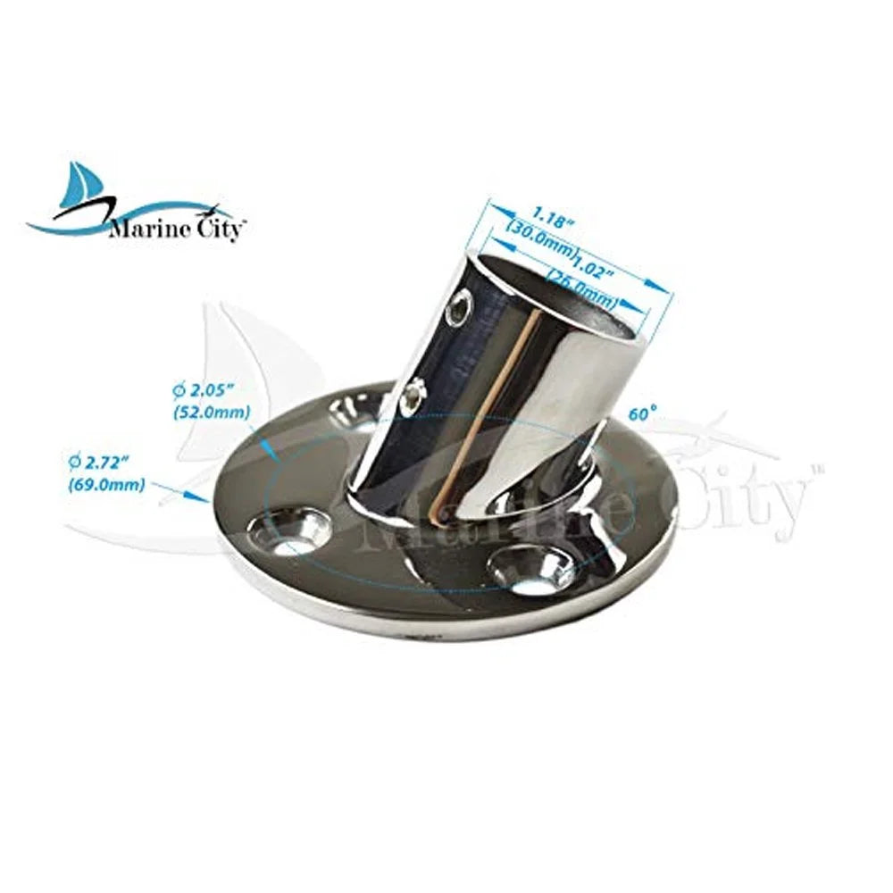 Heavy Duty 316 Marine Grade Stainless Steel Boat Hand Railing Fitting 1'' Round Base 60 Degree Tube Base N1682