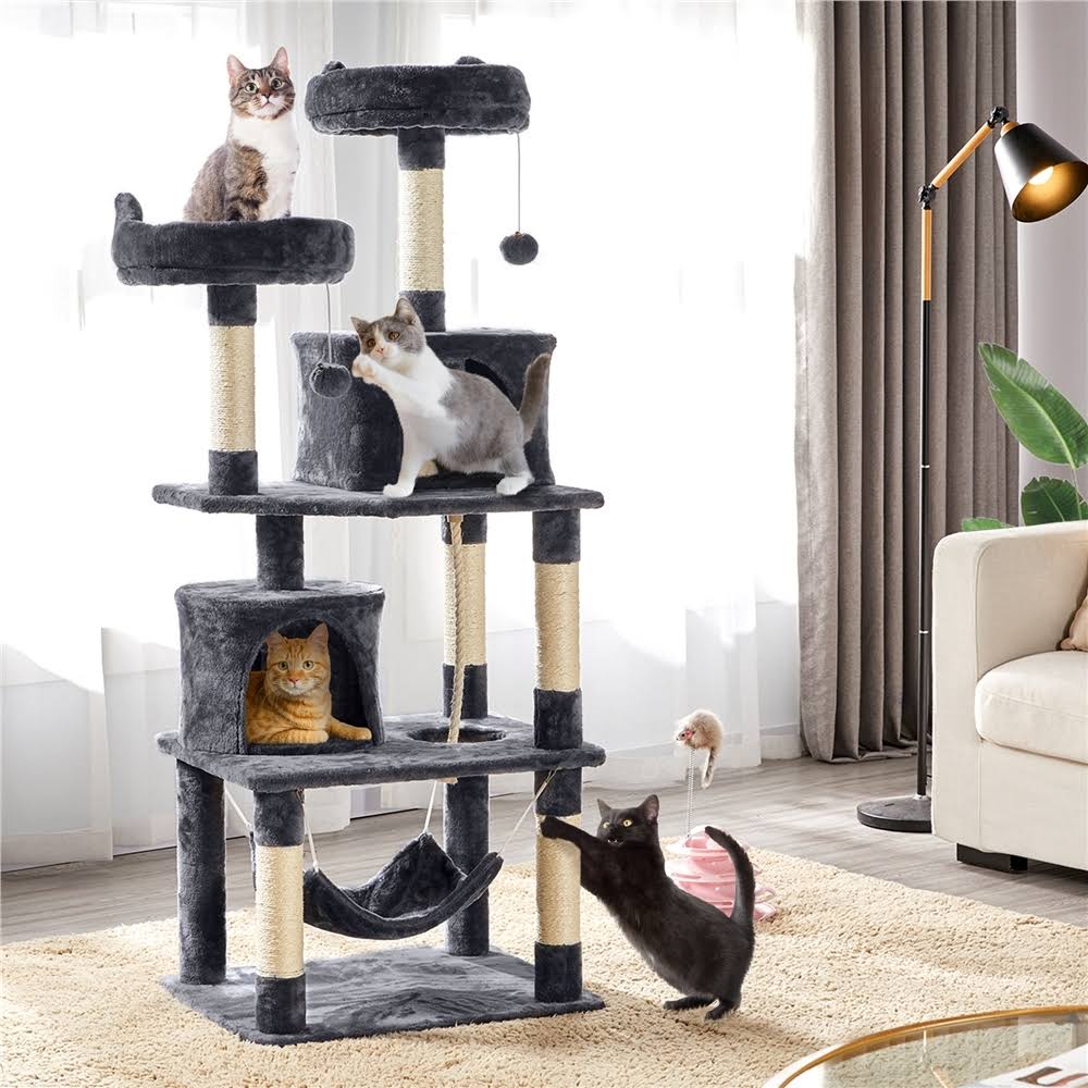 62.2x22 Double Condo Cat Tree and Scratching Post Tower Dark Gray R226974