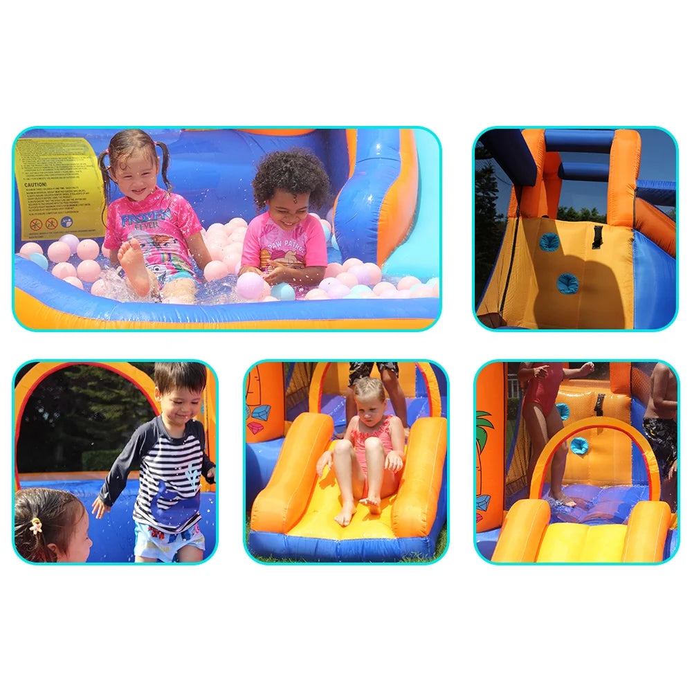 Inflatable Bounce House with 450W Blower, Stakes, Water Sprinkler, Splash Pool G9979