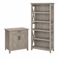 Washed Gray Laptop Storage Desk Credenza with 5 Shelf Bookcase F79174