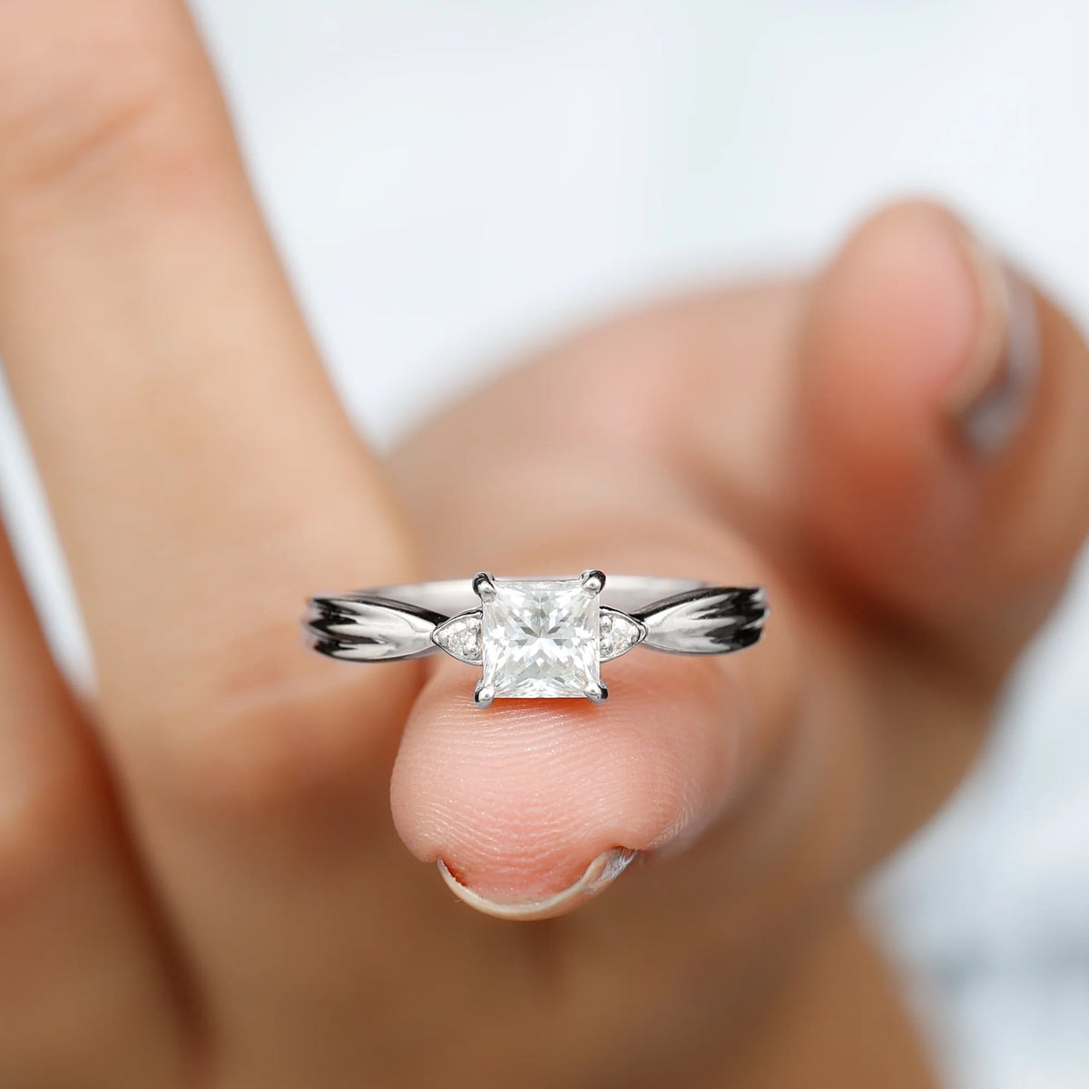 14K White Gold Princess Cut Moissanite Solitaire Ring L52842
