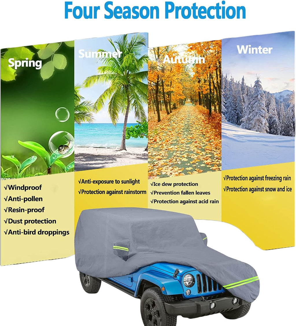 210D Oxford Waterproof Car Cover with Zipper Door, Reflective Strip, Windproof Straps M6081