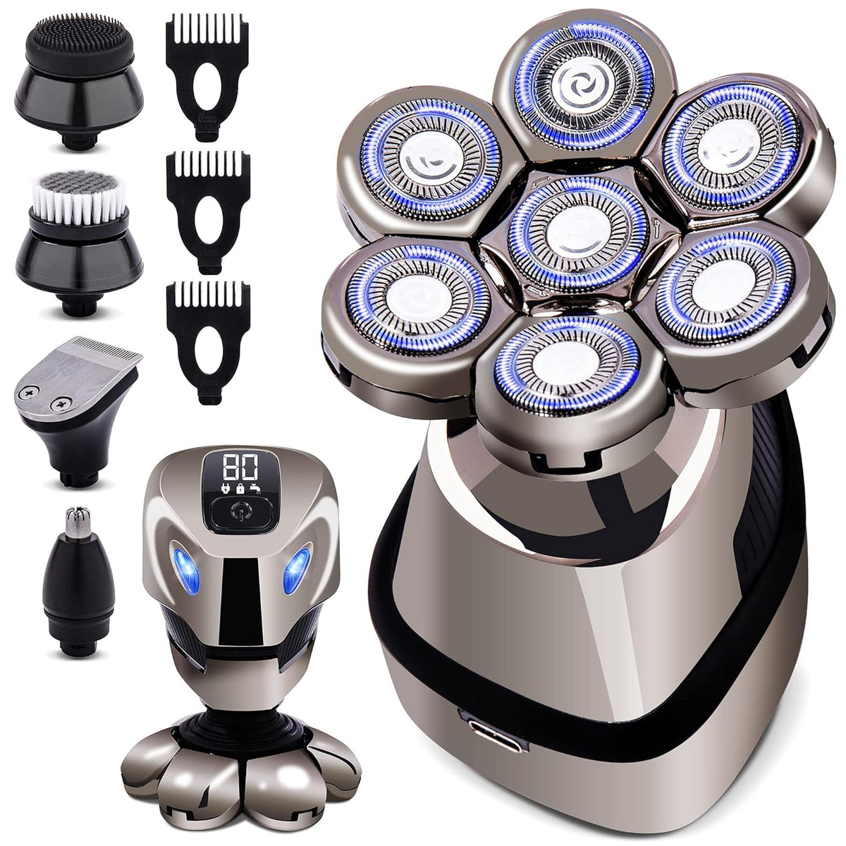 7D 5-in-1 Electric Head Shaver for Bald Men, Cordless, Rechargeable, Pack of 2 M825591