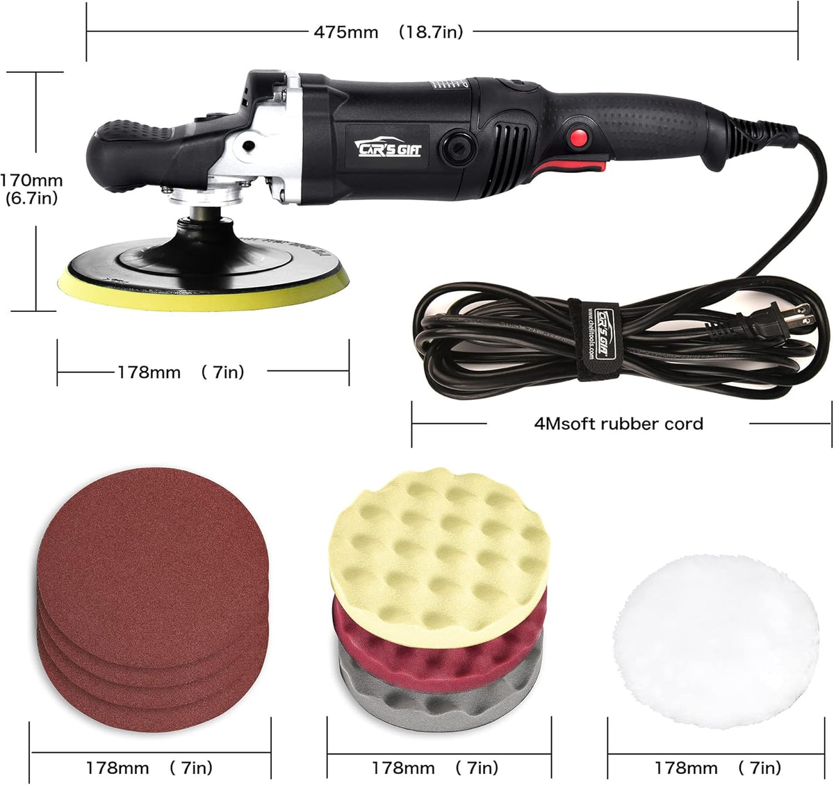 Rotary Polisher Waxer 7inch 1650W 6 Variable Speed 500-3000RPM H662