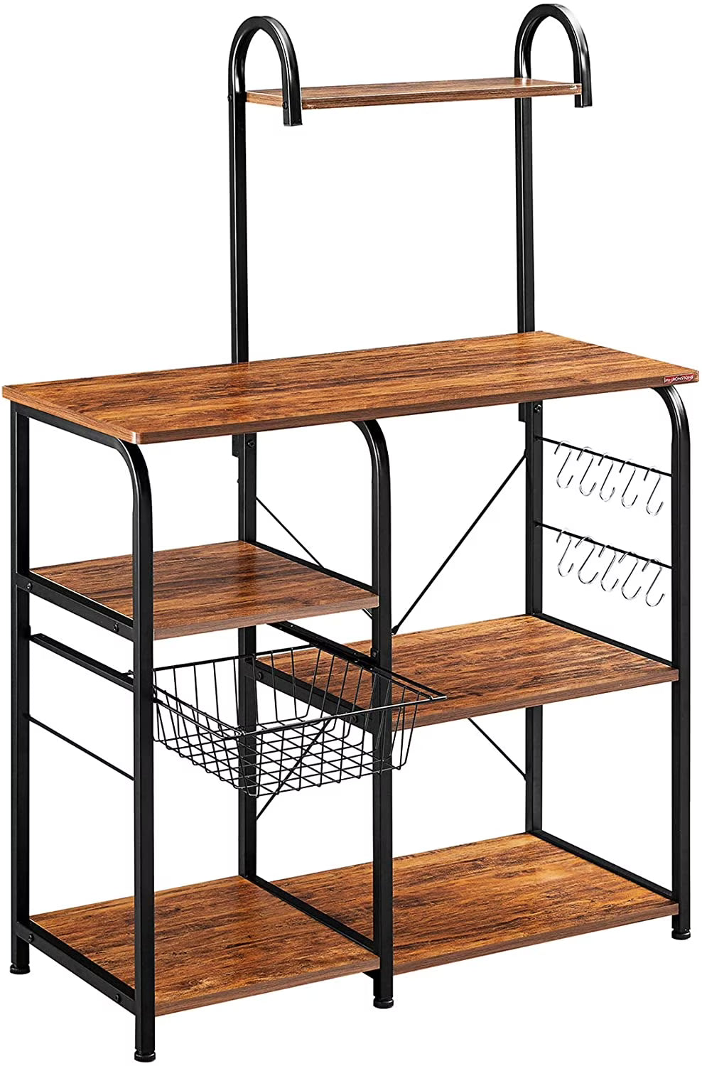 Vintage Kitchen Baker's Rack Utility Storage Shelf 35.5" Microwave Stand 3-Tier+4-Tier Shelf with 10 Hooks L6032