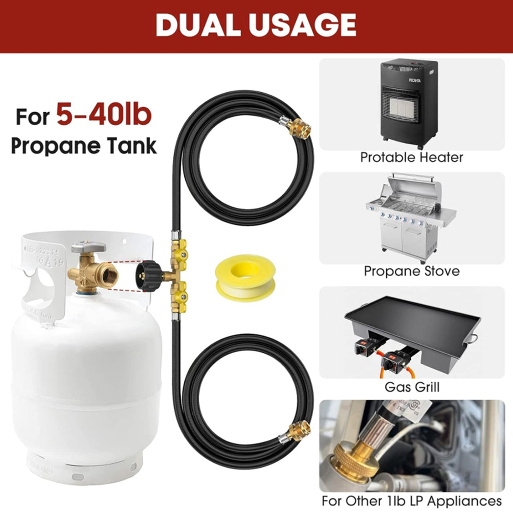 Propane 2 Way Y Splitter Adapter Hose with Shut Off Valve R561