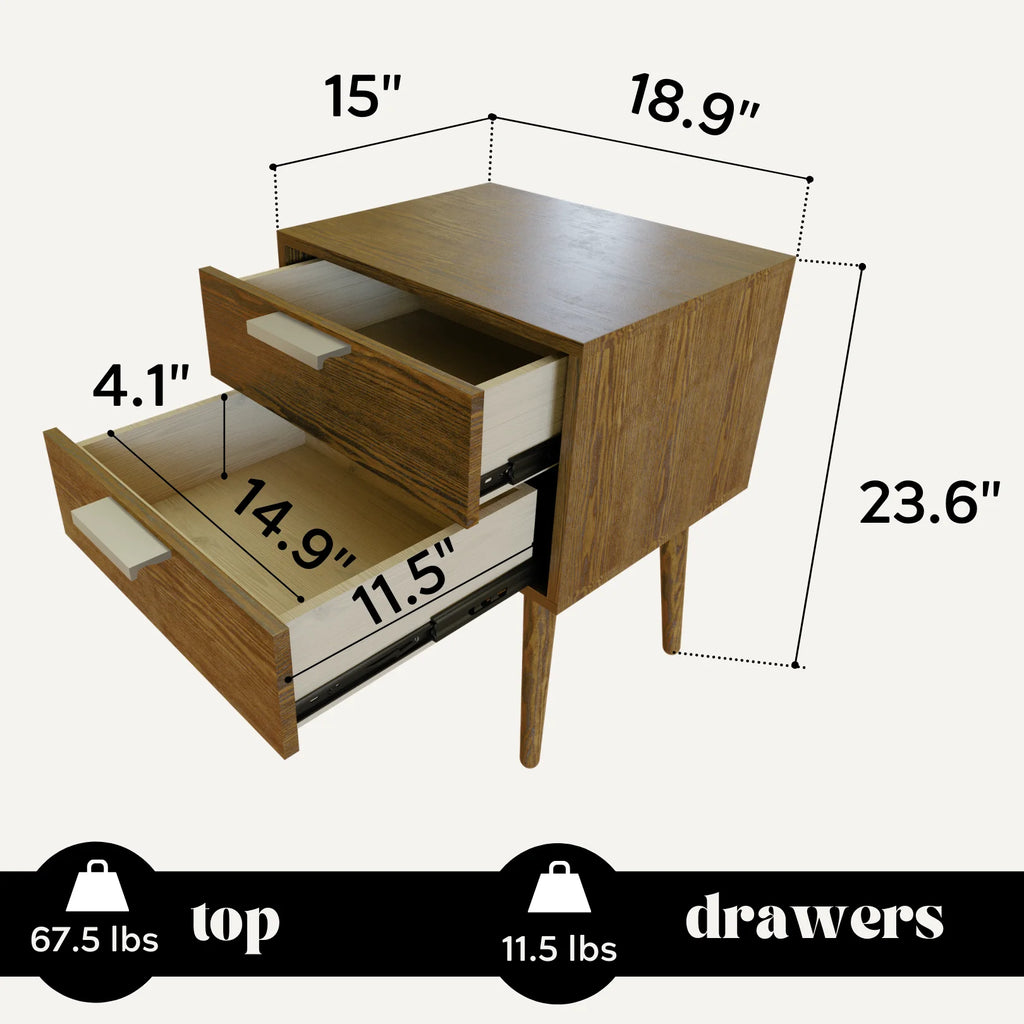 Walnut & Gold Two Drawer Nightstand O746612