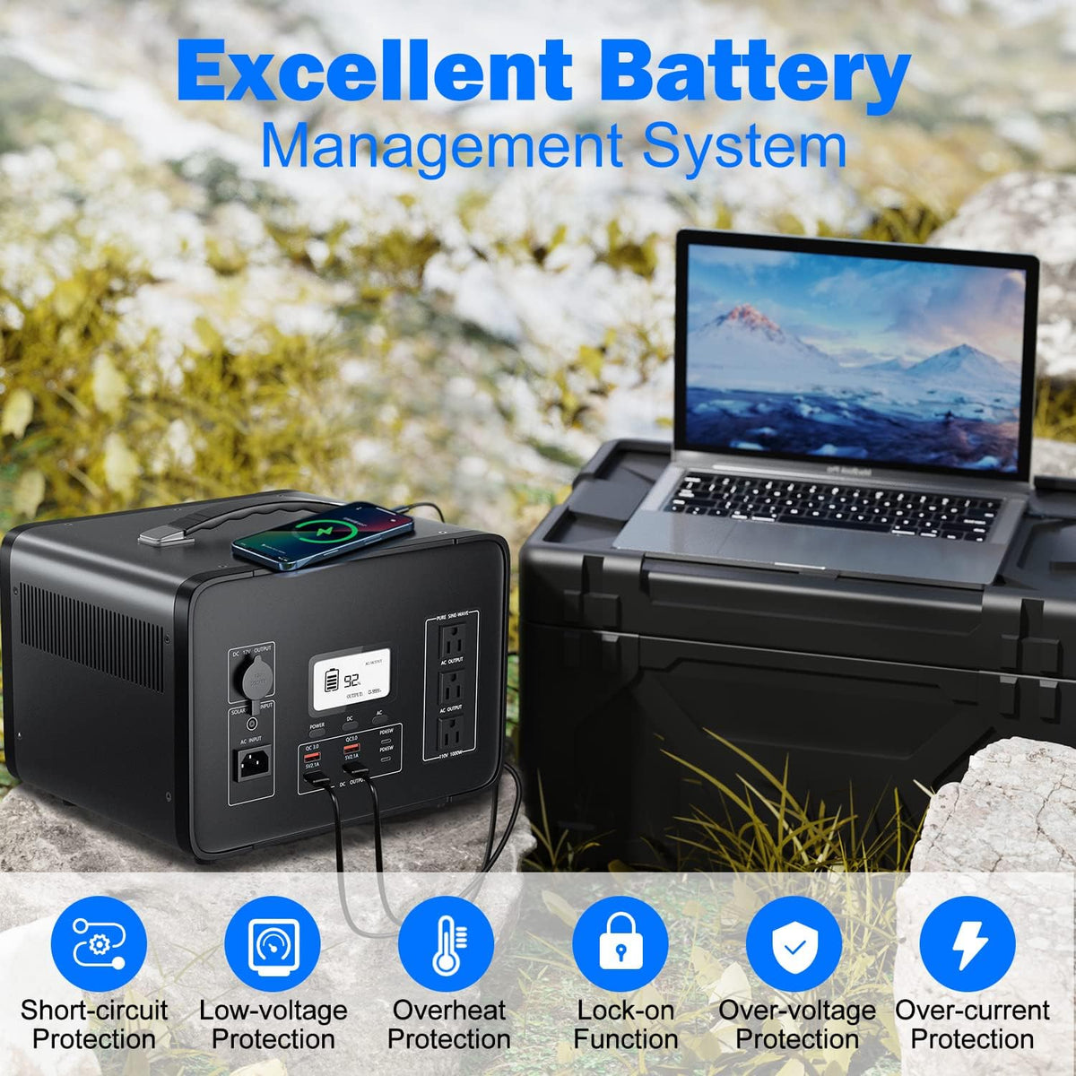 Portable Power Station 1000W 1008Wh LiFePO4 Battery with LCD Display T95862