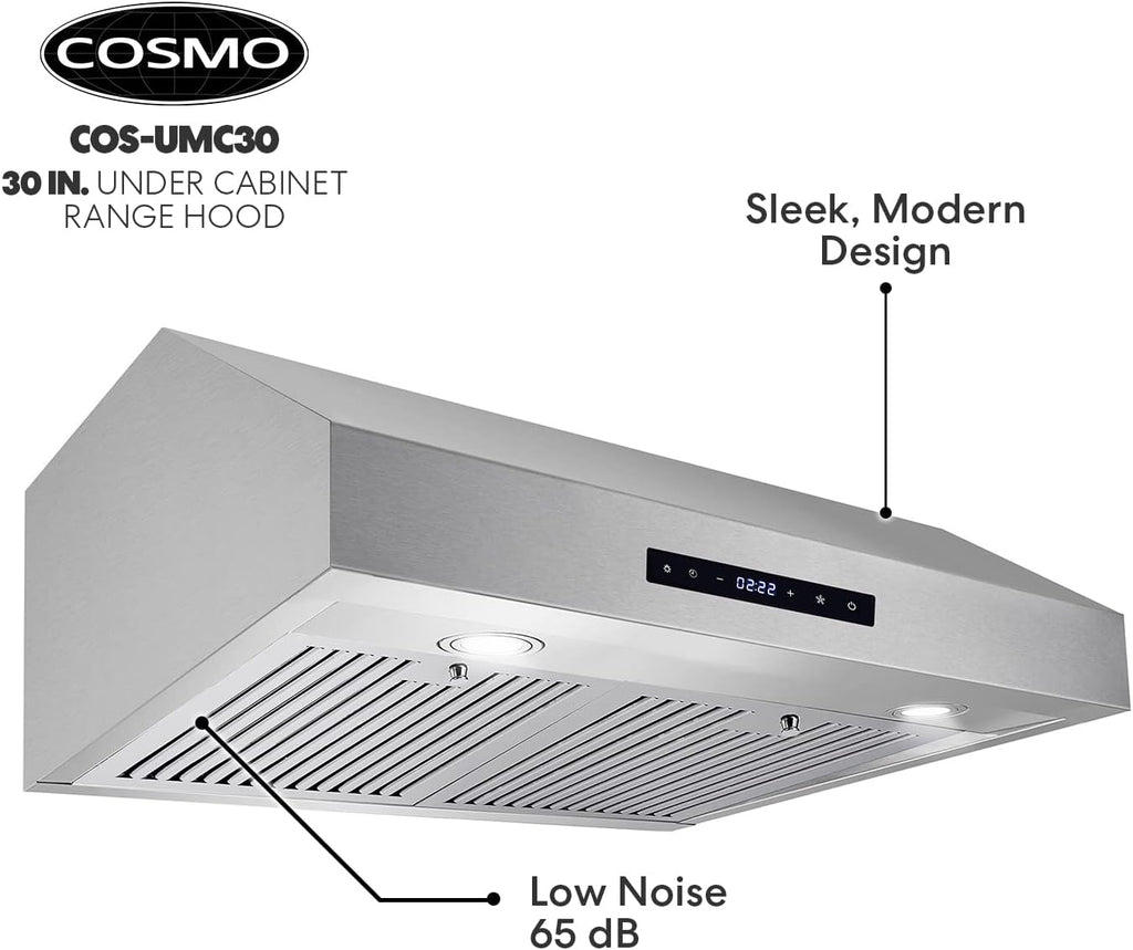 30 inch Under Cabinet Stainless Steel Range Hood with Permanent Filters & LED Lights S21338