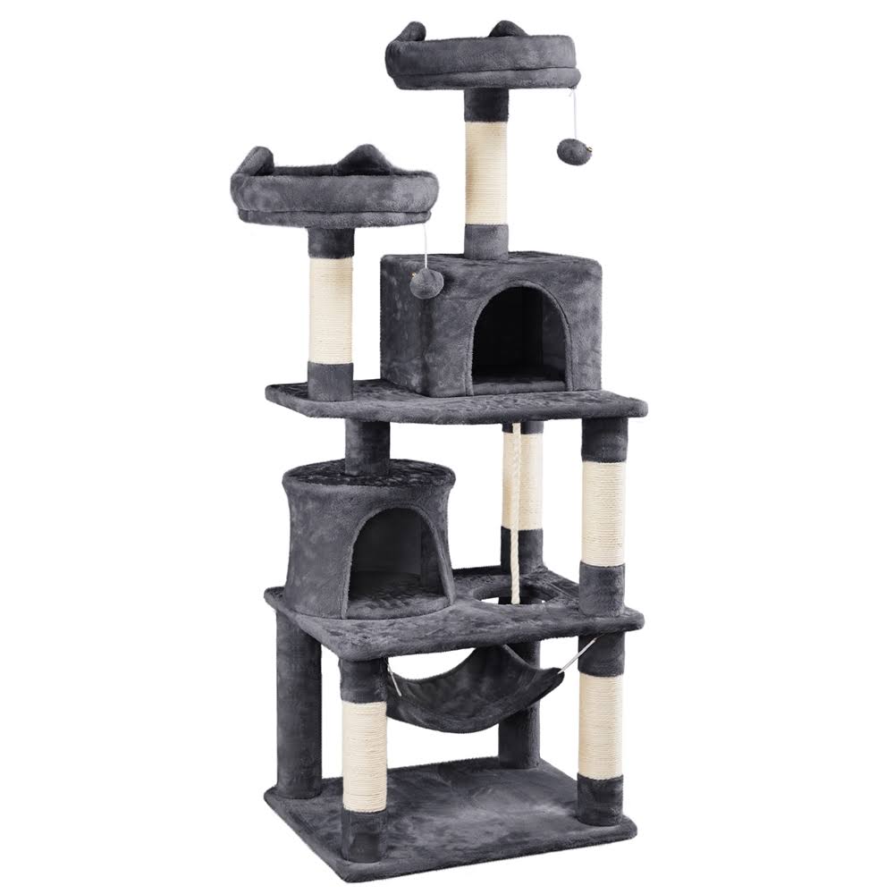 62.2x22 Double Condo Cat Tree and Scratching Post Tower Dark Gray R226974