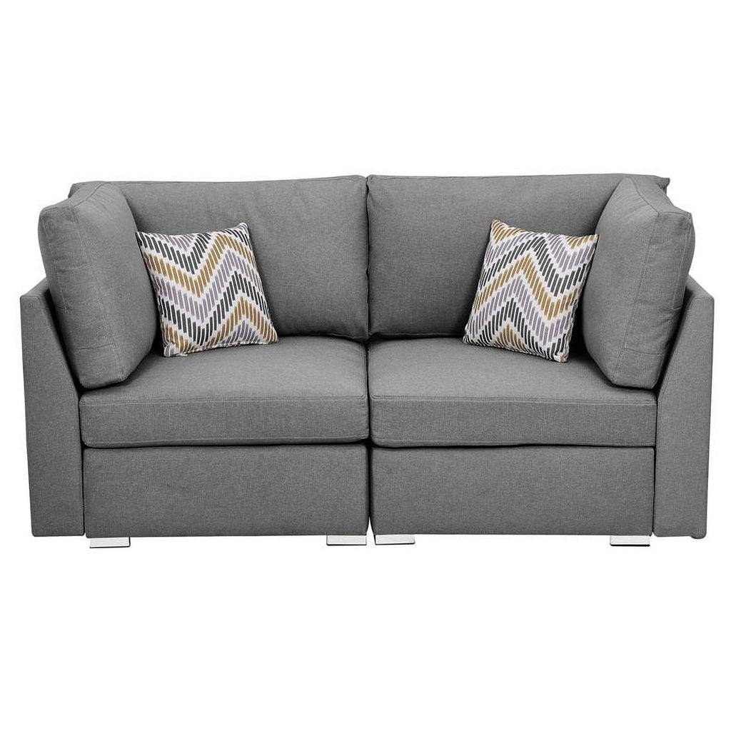 Gray Linen Fabric Loveseat Couch with Pillows L8127
