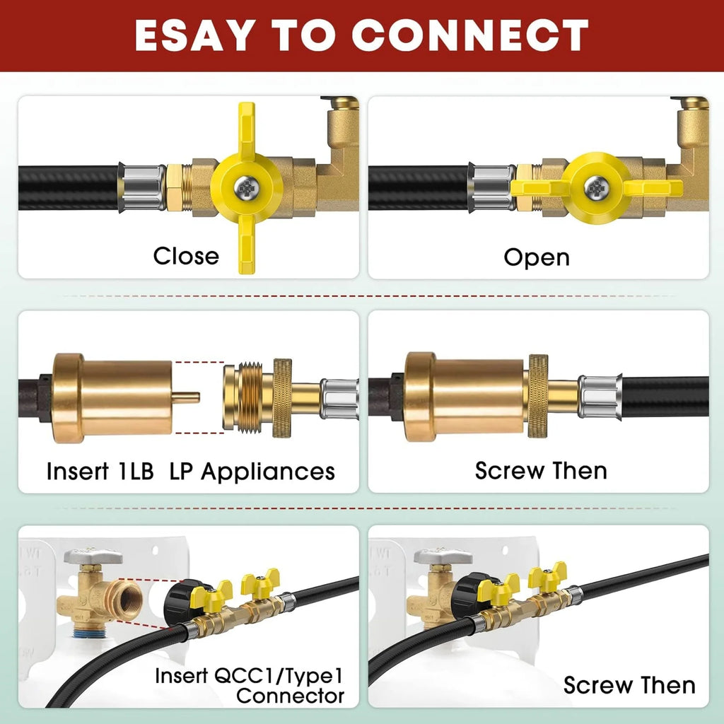 Propane 2 Way Y Splitter Adapter Hose with Shut Off Valve R561