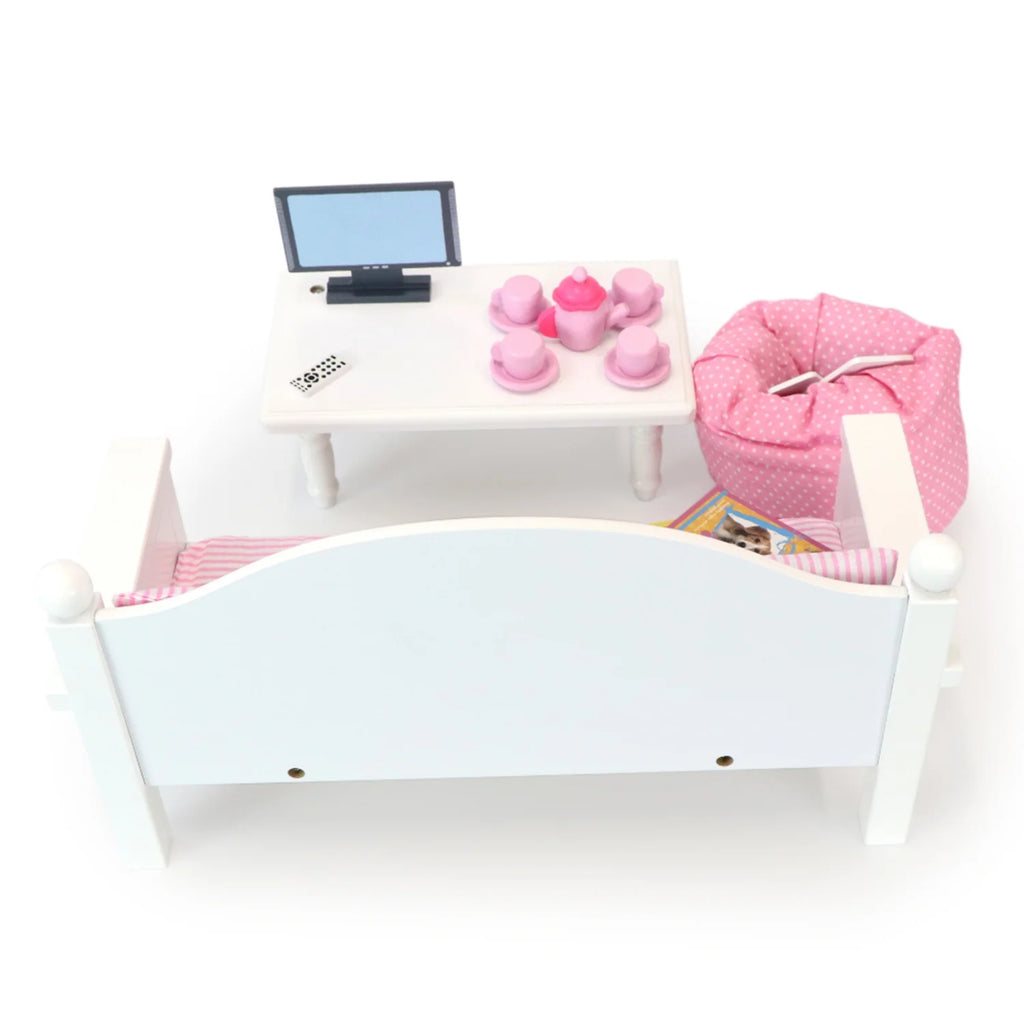 18" Dolls Wood Sofa & Coffee Table with Accessories D72027