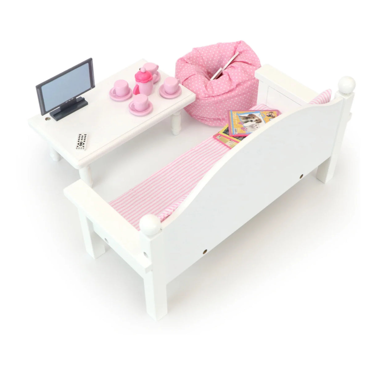 18" Dolls Wood Sofa & Coffee Table with Accessories D72027