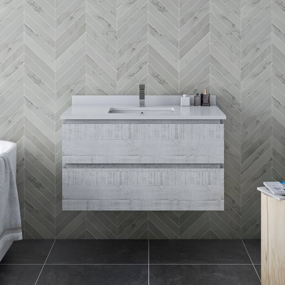 Rustic White Wall Hung Bathroom Cabinet E66049