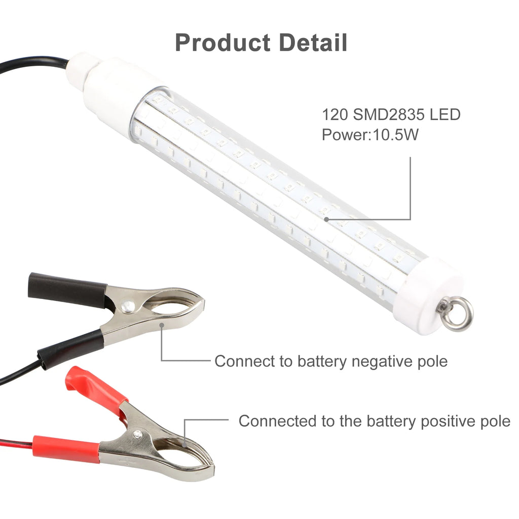 2Pcs Underwater Night Fishing Light, 12V 10.5W 120LED 1000 Lumen Green Submersible Fishing Light U26136