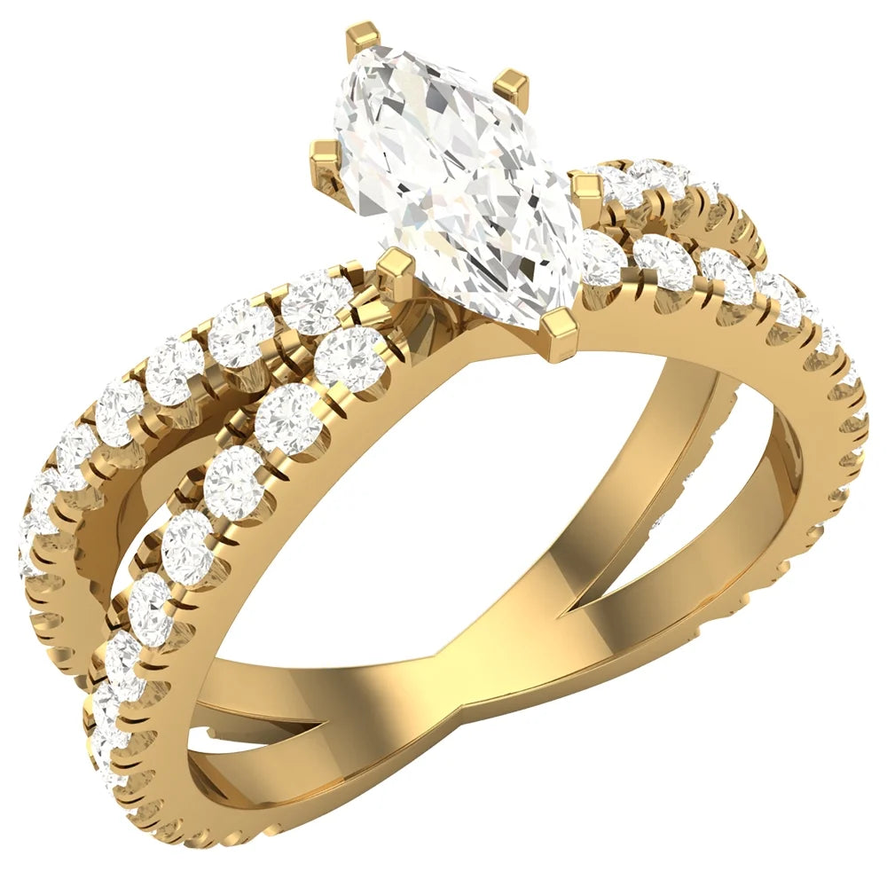 Marquise Cut Diamond Engagement Ring 1.75 CT TW 14K Gold L847